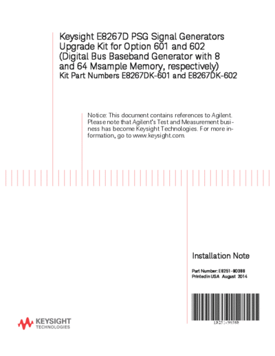 Agilent E8251-90388 E8267D PSG Signal Generators Upgrade Kit for Option 601 and 602 Installation Note [14]  Agilent E8251-90388 E8267D PSG Signal Generators Upgrade Kit for Option 601 and 602 Installation Note [14].pdf