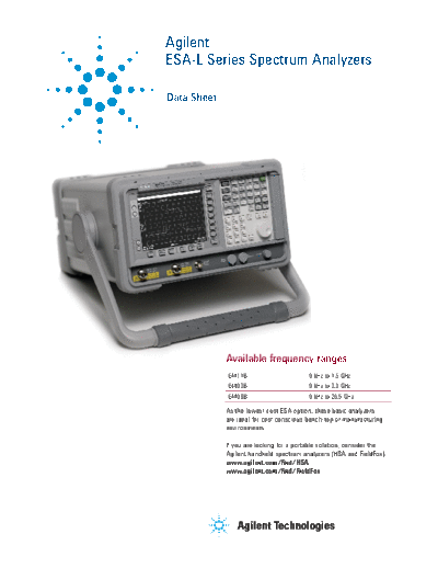 Agilent ESA-L Series Spectrum Analyzers Data Sheet 5989-9556EN c20121205 [17]  Agilent ESA-L Series Spectrum Analyzers Data Sheet 5989-9556EN c20121205 [17].pdf