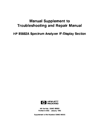 Agilent HP 85662A IF Section  Troubleshoot and Repair Supplement  Agilent HP 85662A IF Section  Troubleshoot and Repair Supplement.pdf