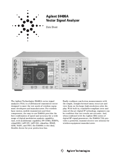 Agilent HP E4406A VSA Data Sheet  Agilent HP E4406A VSA Data Sheet.pdf