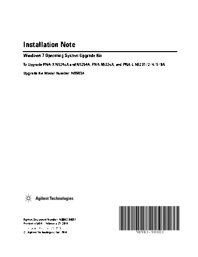 Agilent N8983-90001 Installation Note 252C Windows 7 Operating System Upgrade Kit for PNA Family Network Ana  Agilent N8983-90001 Installation Note_252C Windows 7 Operating System Upgrade Kit for PNA Family Network Analyzers c20140227 [12].pdf