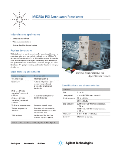 Agilent M9360A PXI Attenuator Preselector - Flyer 5990-6058EN c20131206 [2]  Agilent M9360A PXI Attenuator Preselector - Flyer 5990-6058EN c20131206 [2].pdf
