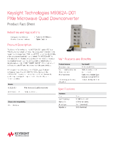 Agilent M9362A-D01 PXIe Microwave Quad Downconverter - Flyer 5990-6575EN c20140723 [2]  Agilent M9362A-D01 PXIe Microwave Quad Downconverter - Flyer 5990-6575EN c20140723 [2].pdf