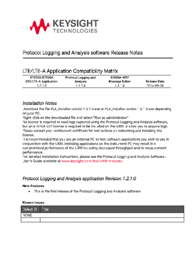 Agilent PLA Release Notes 1.2.1.0 Protocol Logging and Analysis software Release Notes c20140930 [2]  Agilent PLA_Release_Notes_1.2.1.0 Protocol Logging and Analysis software Release Notes c20140930 [2].pdf