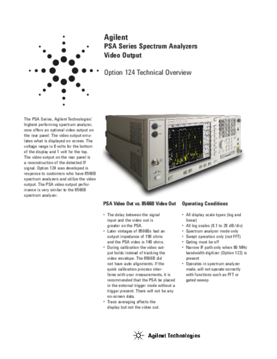 Agilent PSA Series Spectrum Analyzers -- Video Output Option 124 - Technical Overview 5989-1118EN c20131122   Agilent PSA Series Spectrum Analyzers -- Video Output Option 124 - Technical Overview 5989-1118EN c20131122 [4].pdf