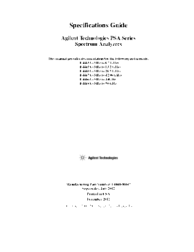 Agilent PSA Spectrum Analyzer Specifications Guide (Comprehensive Reference Data) E4440-90647 [416]  Agilent PSA Spectrum Analyzer Specifications Guide (Comprehensive Reference Data) E4440-90647 [416].pdf