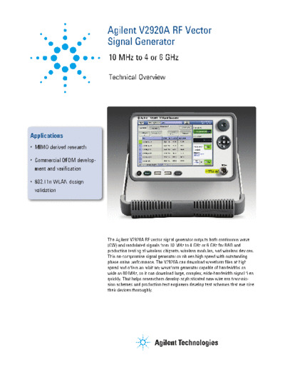 Agilent V2920A RF Vector Signal Generator - Technical Overview 5990-5496EN c20131122 [20]  Agilent V2920A RF Vector Signal Generator - Technical Overview 5990-5496EN c20131122 [20].pdf