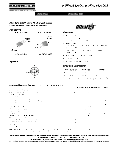 Fairchild Semiconductor hufa76429d3  . Electronic Components Datasheets Active components Transistors Fairchild Semiconductor hufa76429d3.pdf