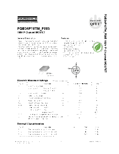 Fairchild Semiconductor fqb34p10tm f085  . Electronic Components Datasheets Active components Transistors Fairchild Semiconductor fqb34p10tm_f085.pdf