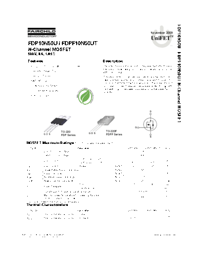 Fairchild Semiconductor fdp10n50u fdpf10n50ut  . Electronic Components Datasheets Active components Transistors Fairchild Semiconductor fdp10n50u_fdpf10n50ut.pdf