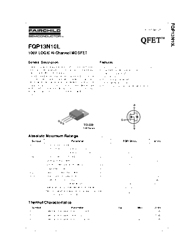 Fairchild Semiconductor fqp13n10l  . Electronic Components Datasheets Active components Transistors Fairchild Semiconductor fqp13n10l.pdf