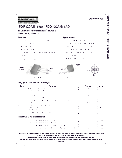Fairchild Semiconductor fdp120an15a0 fdd120an15a0  . Electronic Components Datasheets Active components Transistors Fairchild Semiconductor fdp120an15a0_fdd120an15a0.pdf