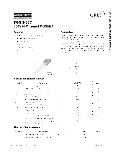 Fairchild Semiconductor fqn1n50c  . Electronic Components Datasheets Active components Transistors Fairchild Semiconductor fqn1n50c.pdf