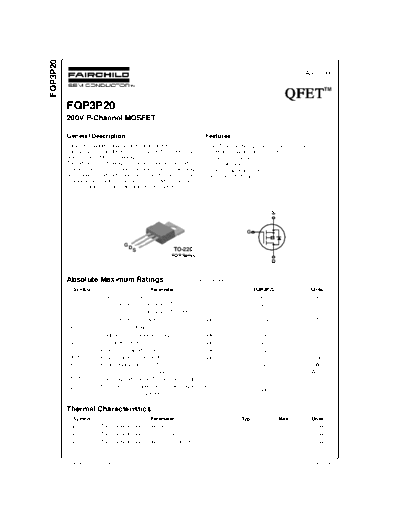 Fairchild Semiconductor fqp3p20  . Electronic Components Datasheets Active components Transistors Fairchild Semiconductor fqp3p20.pdf