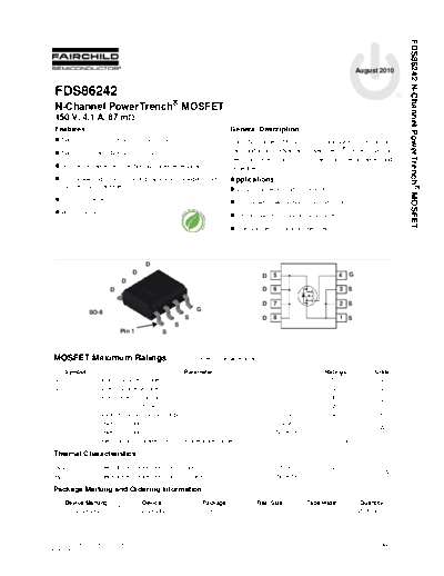 Fairchild Semiconductor fds86242  . Electronic Components Datasheets Active components Transistors Fairchild Semiconductor fds86242.pdf