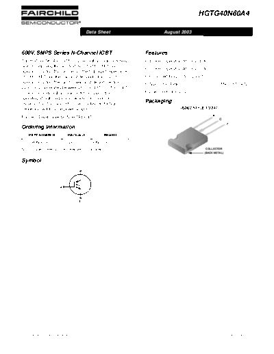 Fairchild Semiconductor hgtg40n60a4  . Electronic Components Datasheets Active components Transistors Fairchild Semiconductor hgtg40n60a4.pdf