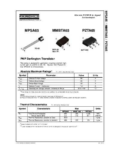 Fairchild Semiconductor mpsa65  . Electronic Components Datasheets Active components Transistors Fairchild Semiconductor mpsa65.pdf