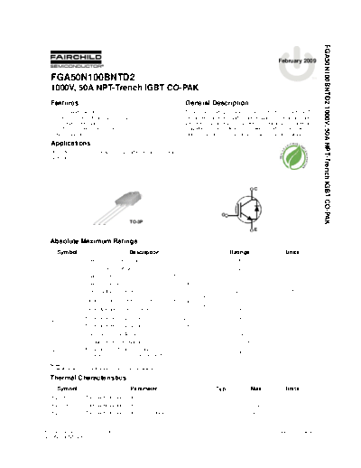 Fairchild Semiconductor fga50n100bntd2  . Electronic Components Datasheets Active components Transistors Fairchild Semiconductor fga50n100bntd2.pdf