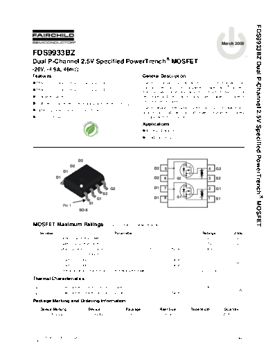 Fairchild Semiconductor fds9933bz  . Electronic Components Datasheets Active components Transistors Fairchild Semiconductor fds9933bz.pdf