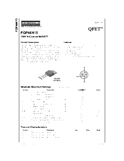 Fairchild Semiconductor fqp46n15  . Electronic Components Datasheets Active components Transistors Fairchild Semiconductor fqp46n15.pdf