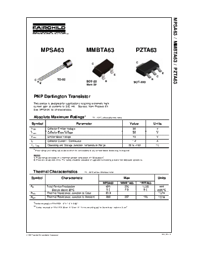 Fairchild Semiconductor mmbta63  . Electronic Components Datasheets Active components Transistors Fairchild Semiconductor mmbta63.pdf