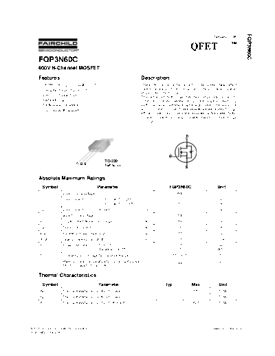 Fairchild Semiconductor fqp3n60c  . Electronic Components Datasheets Active components Transistors Fairchild Semiconductor fqp3n60c.pdf