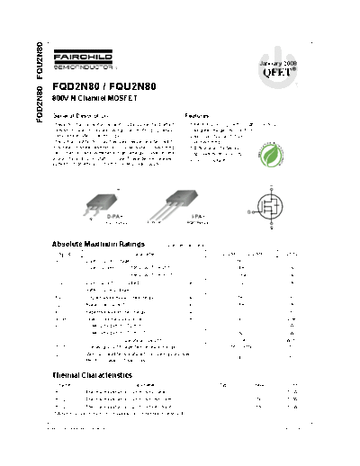 Fairchild Semiconductor fqd2n80 fqu2n80  . Electronic Components Datasheets Active components Transistors Fairchild Semiconductor fqd2n80_fqu2n80.pdf