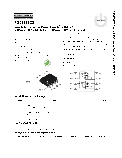 Fairchild Semiconductor fds8858cz  . Electronic Components Datasheets Active components Transistors Fairchild Semiconductor fds8858cz.pdf