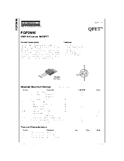 Fairchild Semiconductor fqp2n90  . Electronic Components Datasheets Active components Transistors Fairchild Semiconductor fqp2n90.pdf