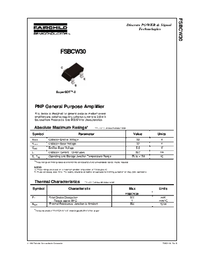 Fairchild Semiconductor fsbcw30  . Electronic Components Datasheets Active components Transistors Fairchild Semiconductor fsbcw30.pdf