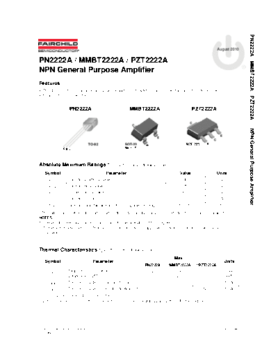 Fairchild Semiconductor pn2222a mmbt2222a pzt2222a  . Electronic Components Datasheets Active components Transistors Fairchild Semiconductor pn2222a_mmbt2222a_pzt2222a.pdf