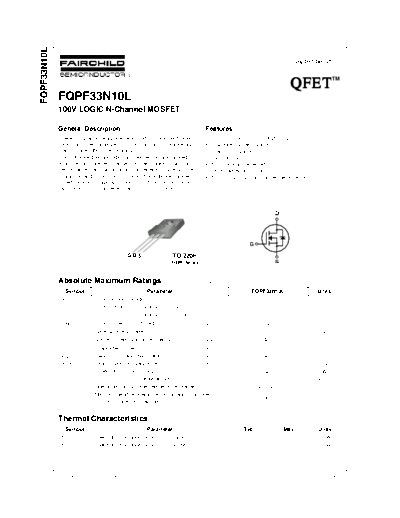 Fairchild Semiconductor fqpf33n10l  . Electronic Components Datasheets Active components Transistors Fairchild Semiconductor fqpf33n10l.pdf