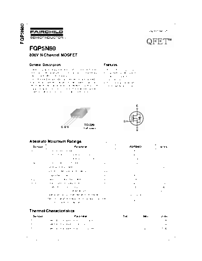 Fairchild Semiconductor fqp5n80  . Electronic Components Datasheets Active components Transistors Fairchild Semiconductor fqp5n80.pdf