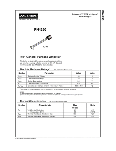 Fairchild Semiconductor pn4250  . Electronic Components Datasheets Active components Transistors Fairchild Semiconductor pn4250.pdf