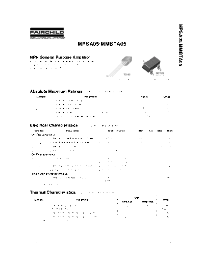 Fairchild Semiconductor mpsa05 mmbta05  . Electronic Components Datasheets Active components Transistors Fairchild Semiconductor mpsa05_mmbta05.pdf