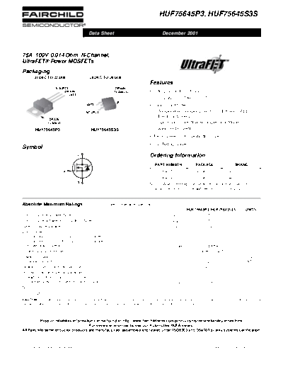 Fairchild Semiconductor huf75645p3 huf75645s3s  . Electronic Components Datasheets Active components Transistors Fairchild Semiconductor huf75645p3_huf75645s3s.pdf