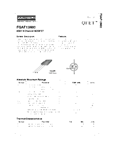 Fairchild Semiconductor fqaf13n80  . Electronic Components Datasheets Active components Transistors Fairchild Semiconductor fqaf13n80.pdf