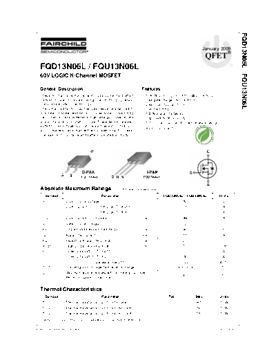 Fairchild Semiconductor fqd13n06l fqu13n06l  . Electronic Components Datasheets Active components Transistors Fairchild Semiconductor fqd13n06l_fqu13n06l.pdf