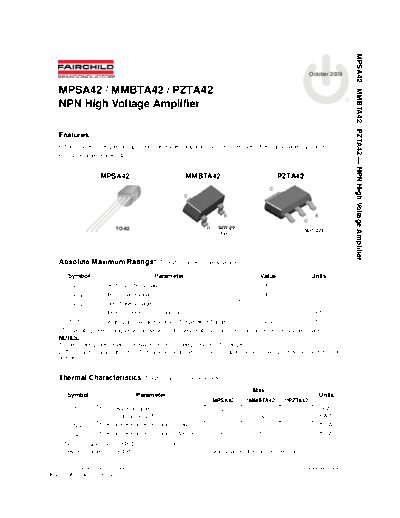 Fairchild Semiconductor mpsa42 mmbta42 pzta42  . Electronic Components Datasheets Active components Transistors Fairchild Semiconductor mpsa42_mmbta42_pzta42.pdf