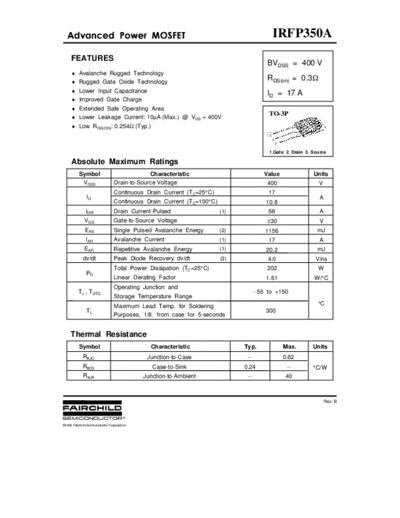 Fairchild Semiconductor irfp350a  . Electronic Components Datasheets Active components Transistors Fairchild Semiconductor irfp350a.pdf