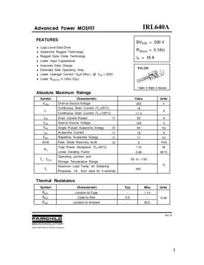 Fairchild Semiconductor irl640a  . Electronic Components Datasheets Active components Transistors Fairchild Semiconductor irl640a.pdf