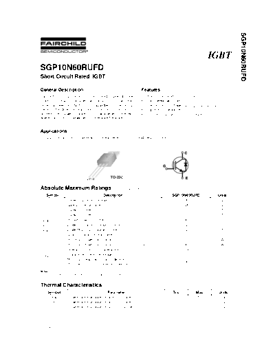 Fairchild Semiconductor sgp10n60rufd  . Electronic Components Datasheets Active components Transistors Fairchild Semiconductor sgp10n60rufd.pdf