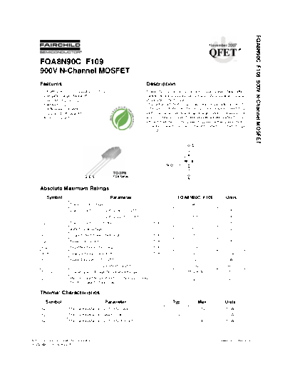 Fairchild Semiconductor fqa8n90c f109  . Electronic Components Datasheets Active components Transistors Fairchild Semiconductor fqa8n90c_f109.pdf