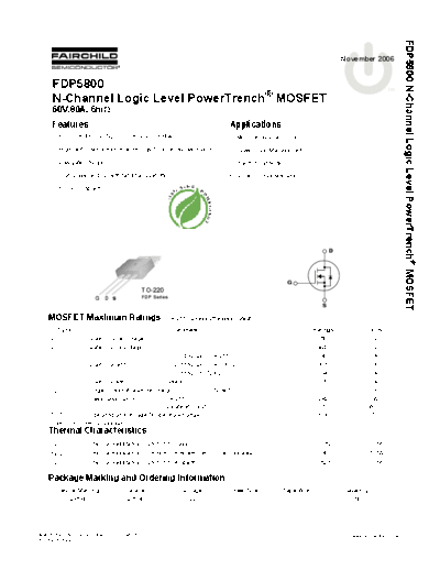 Fairchild Semiconductor fdp5800  . Electronic Components Datasheets Active components Transistors Fairchild Semiconductor fdp5800.pdf