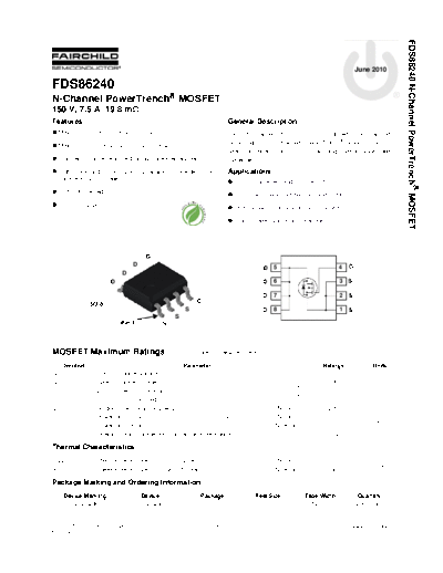 Fairchild Semiconductor fds86240  . Electronic Components Datasheets Active components Transistors Fairchild Semiconductor fds86240.pdf