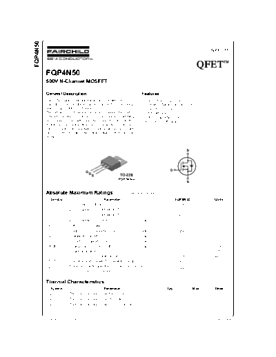 Fairchild Semiconductor fqp4n50  . Electronic Components Datasheets Active components Transistors Fairchild Semiconductor fqp4n50.pdf