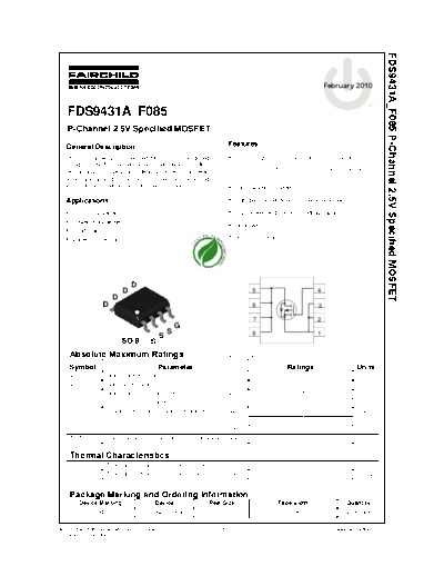 Fairchild Semiconductor fds9431a f085  . Electronic Components Datasheets Active components Transistors Fairchild Semiconductor fds9431a_f085.pdf