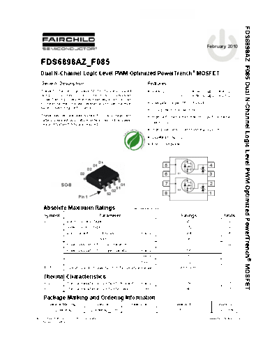 Fairchild Semiconductor fds6898az f085  . Electronic Components Datasheets Active components Transistors Fairchild Semiconductor fds6898az_f085.pdf