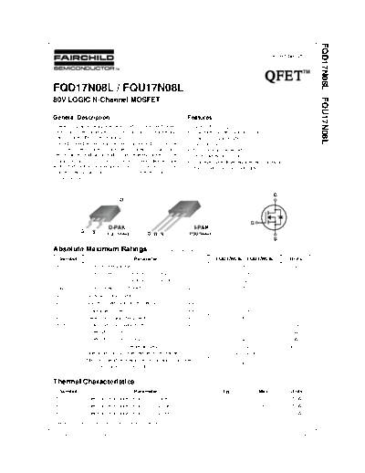 Fairchild Semiconductor fqd17n08l fqu17n08l  . Electronic Components Datasheets Active components Transistors Fairchild Semiconductor fqd17n08l_fqu17n08l.pdf