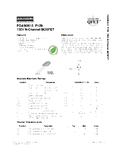 Fairchild Semiconductor fqa90n15 f109  . Electronic Components Datasheets Active components Transistors Fairchild Semiconductor fqa90n15_f109.pdf